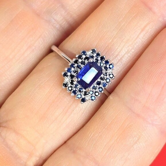 Natural Sapphire set 925 Sterling Silver Earrings Pendant Ring 7.25 - Picture 6 of 8